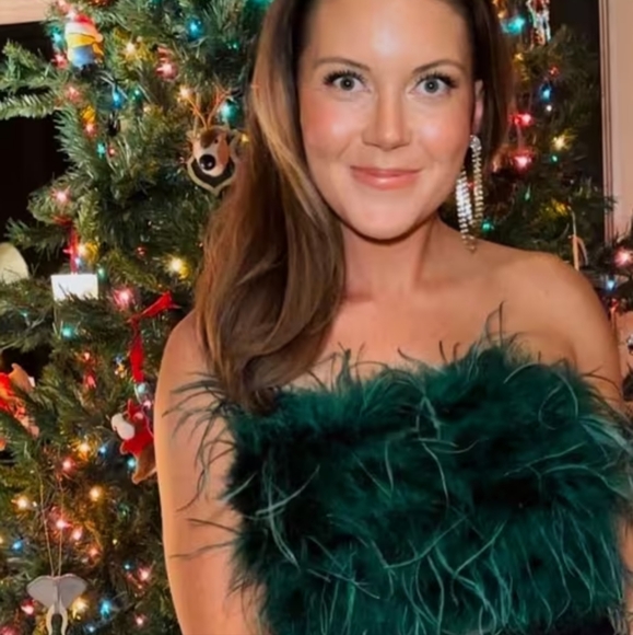 LAMARQUE Zaina Ostrich Feather Bustier Jewel Toned Green Top - Picture 5 of 8